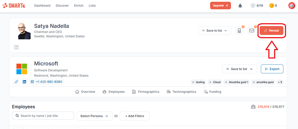 Click the Reveal button to find someone’s phone number