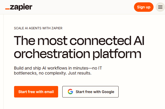 Zapier ai marketing platform showcasing workflow automation for AI marketing integration.