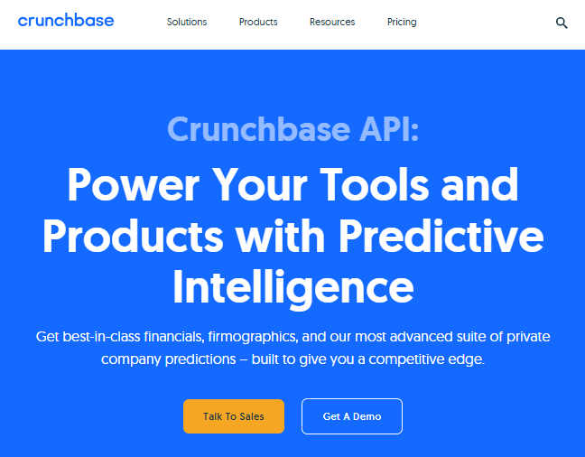 Crunchbase company data API showing startup funding, investors, and acquisition insights for market intelligence