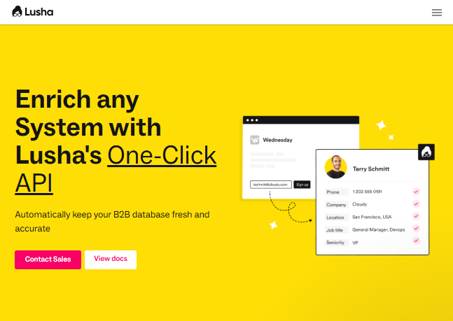 Lusha API used by sales teams to find verified business contacts and direct phone numbers for lead enrichment
