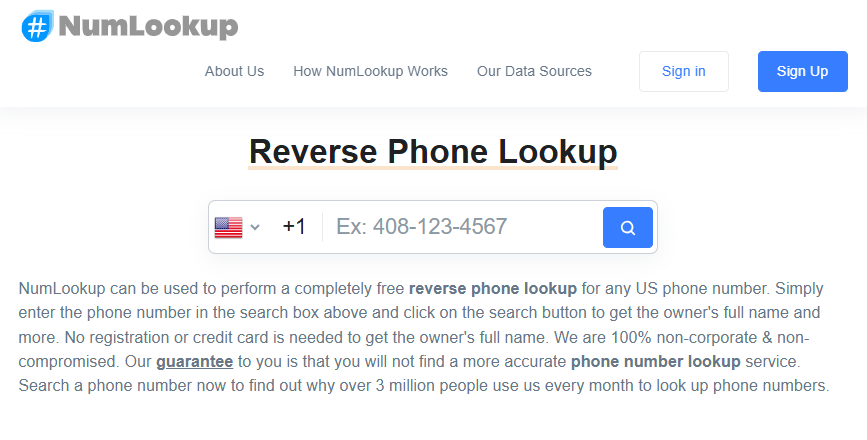 NumLookup the best free reverese phone number lookup tool