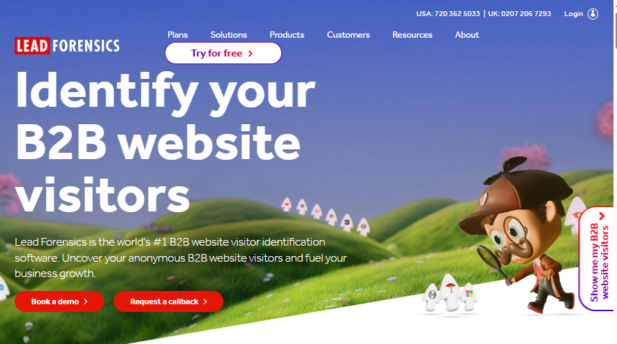 Lead Forensics homepage displaying enterprise visitor intelligence platform — Leadfeeder alternativeLead Forensics homepage displaying enterprise visitor intelligence platform