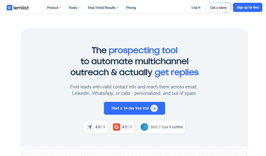 Lemlist homepage displaying personalized outreach automation platform