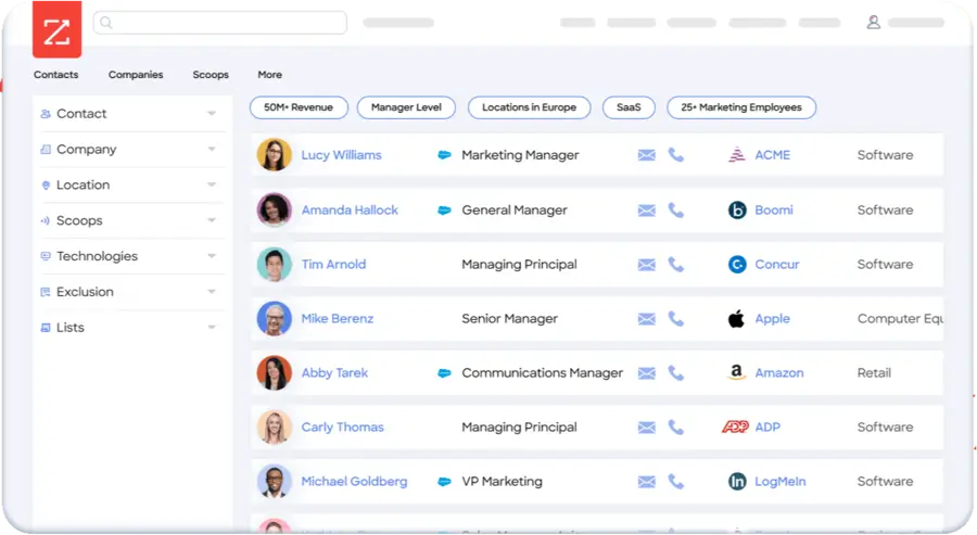 Use zoominfo to build CFO email list