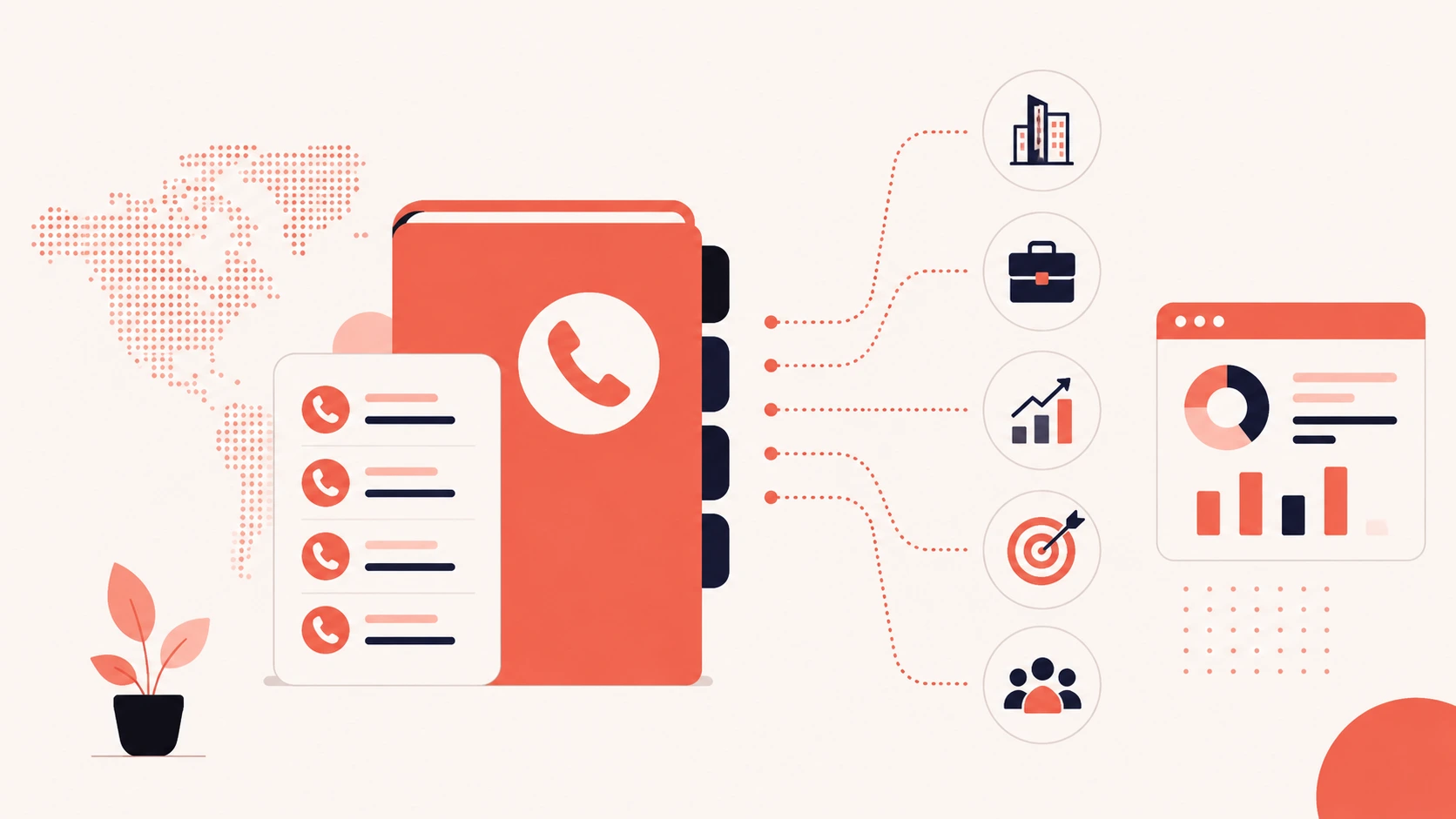 Illustration of a phone number database with verified business contacts, mobile numbers, and sales prospecting data representing the top phone number database providers.