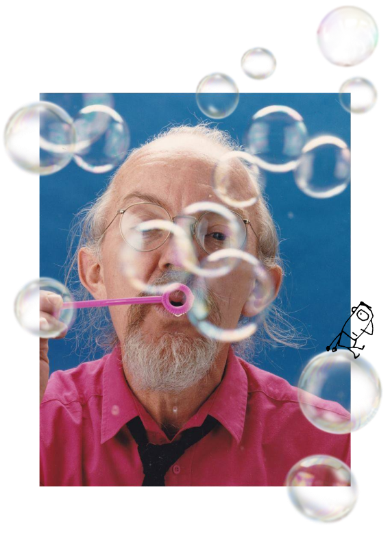 Gordon Blowing bubbles at the camera