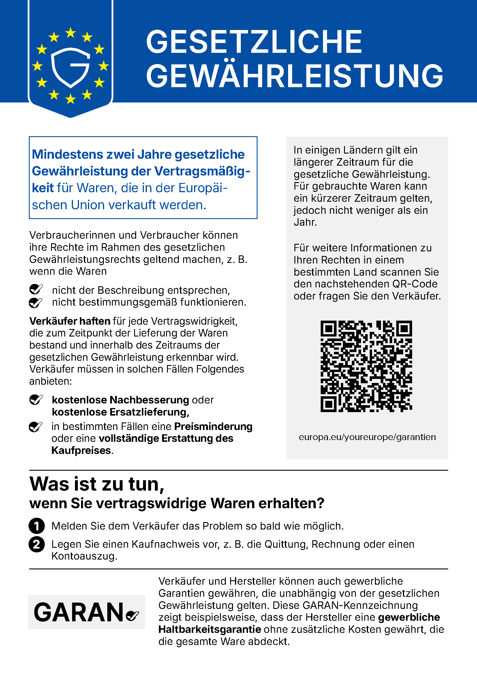 EU-Hinweis zur Gewährleistungspflicht