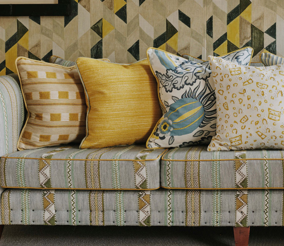 Lost and Found Lemon Cushion by Christopher Farr Cloth