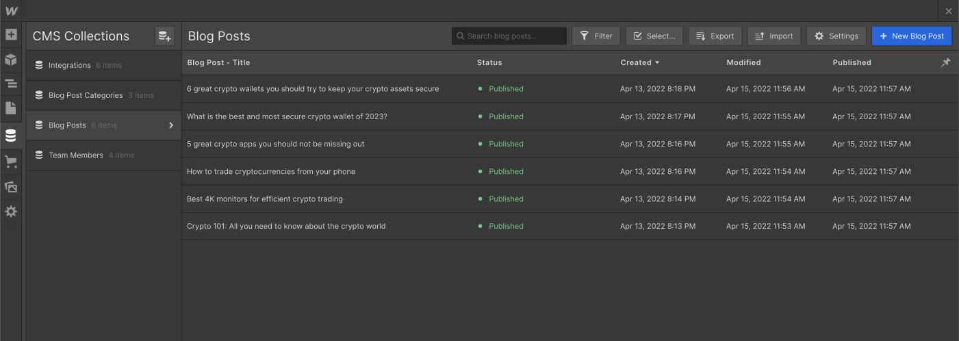 CMS Collection - Blockchain X Webflow Template