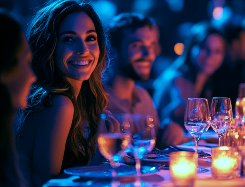 A group of people sitting around a dinner table.