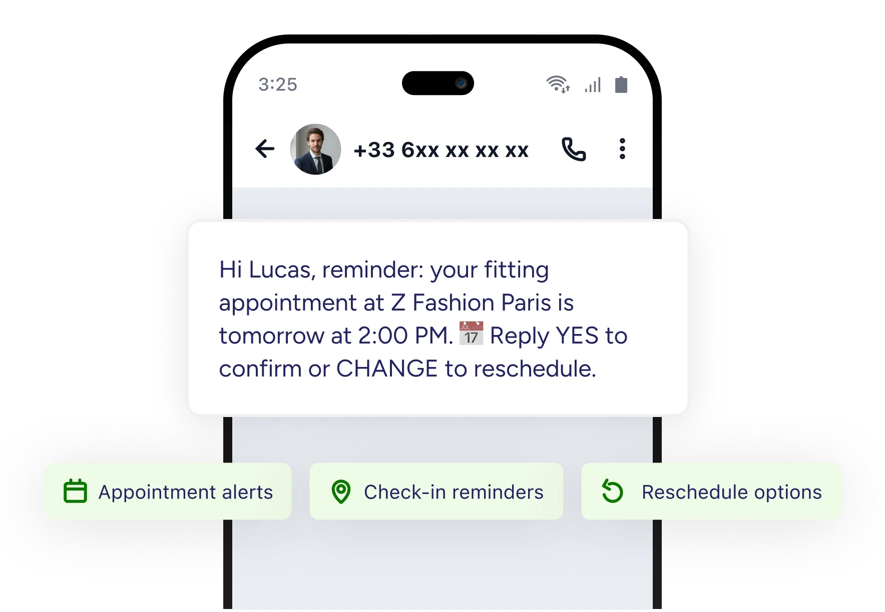 Appointment reminder SMS on a phone