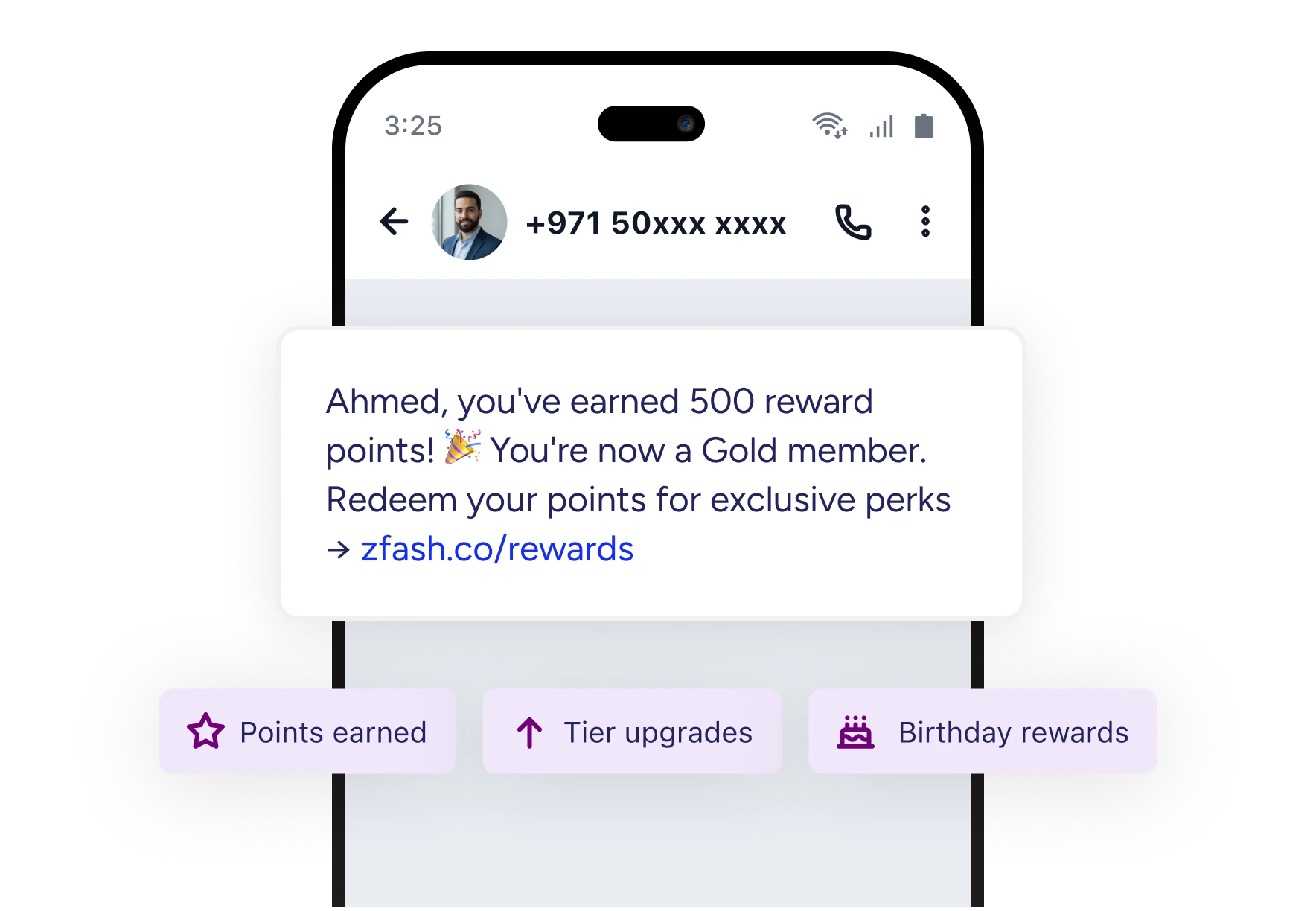 Loyalty rewards SMS on a phone