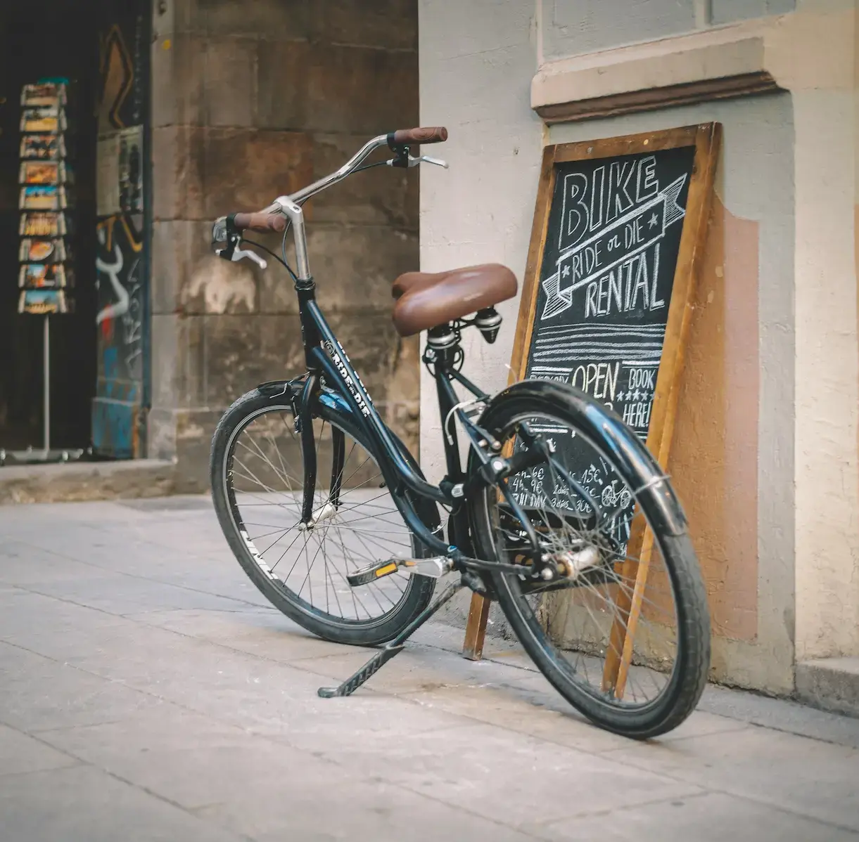 Bike alone in the street Cityflow Bike renting for hotel in Barcelona