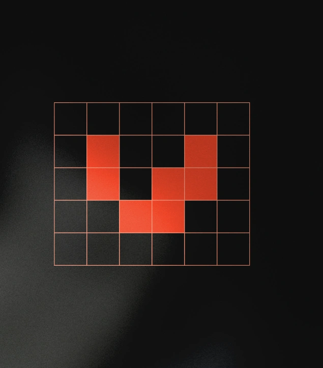 Logo construction grid for Veros Ventures by Dot and Grid – geometric framework illustrating the formation of the pixel-based ‘V’ monogram, representing structure, precision, and a data-driven design approach for the venture capital firm’s visual identity