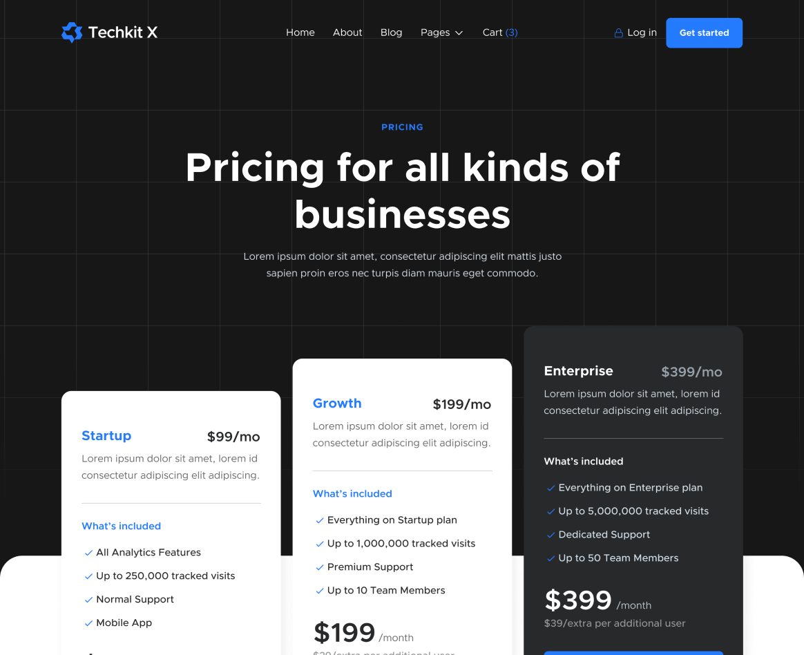 Pricing - Techkit X Webflow Template