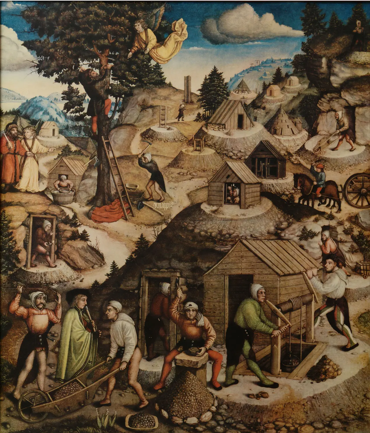 Mining scene, circa 1522. Altar of St. Anne's Church in Annaberg.