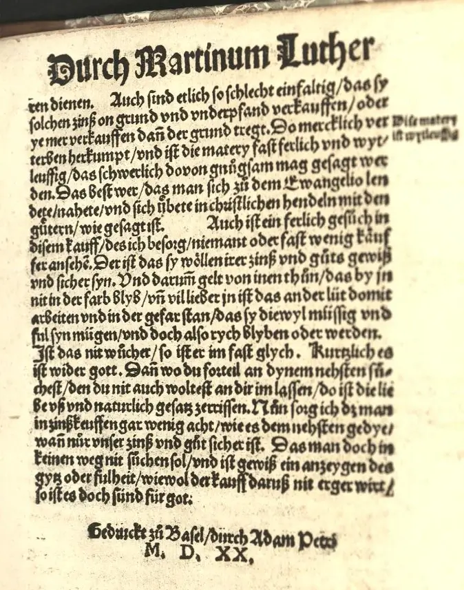 Additional pages from the Basel version of The Great Sermon on Usury