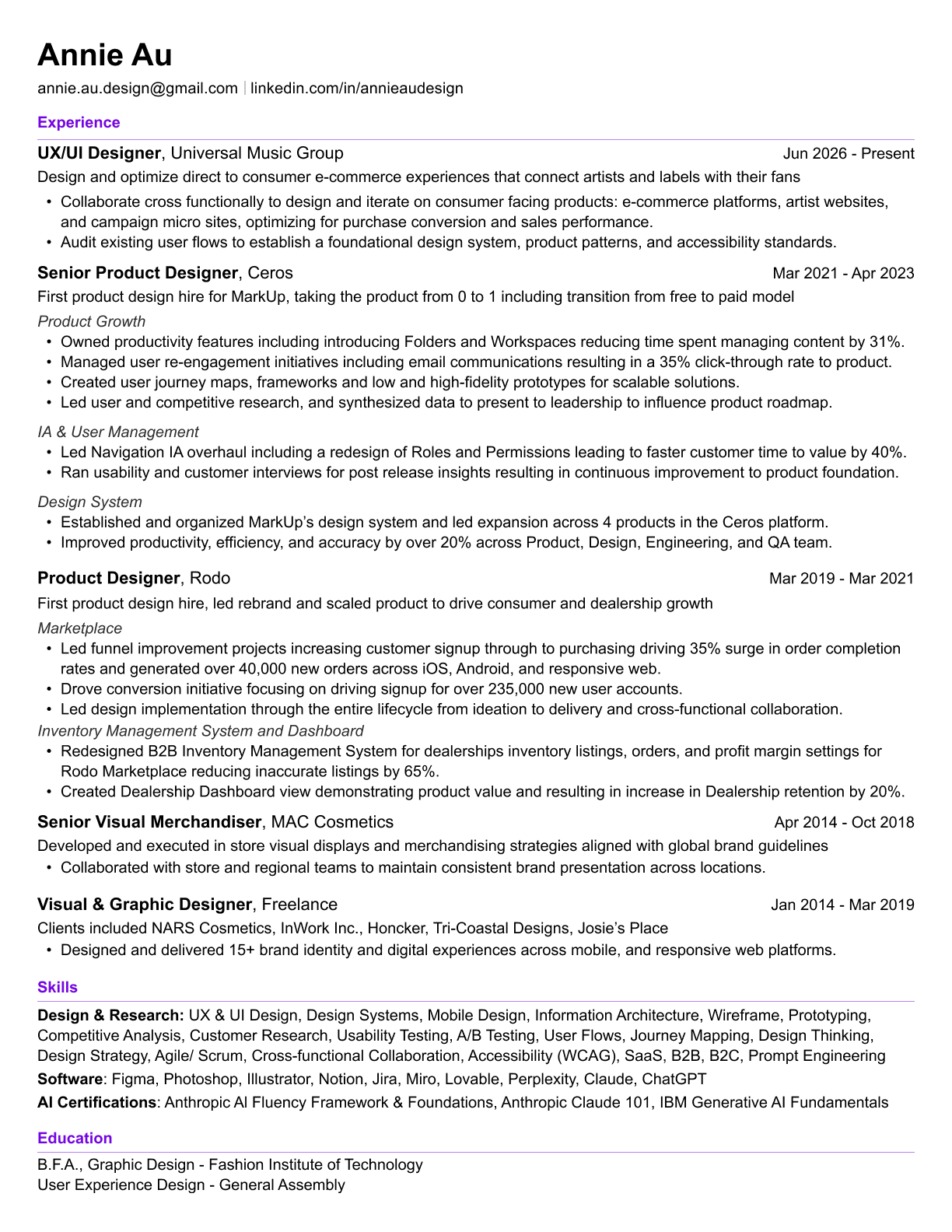 Annie Au's resume