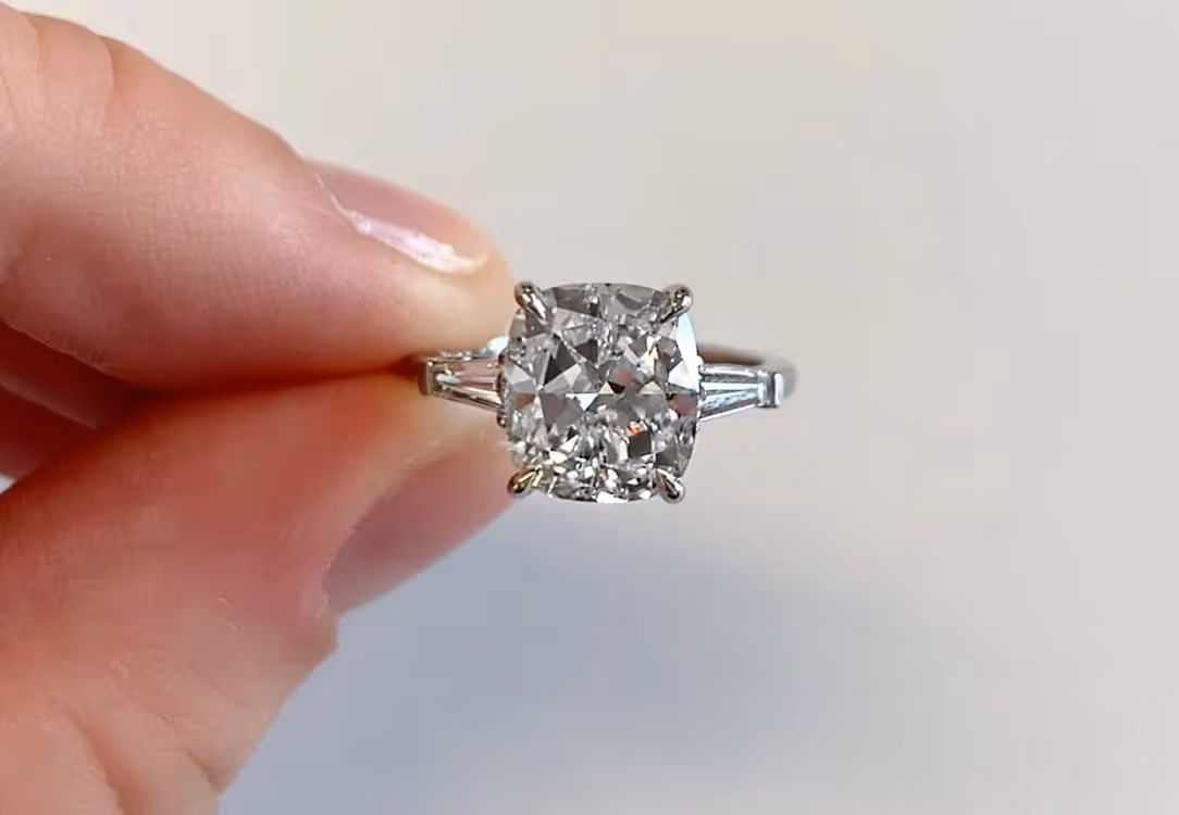 Cushion Cut Diamond with Side Stone