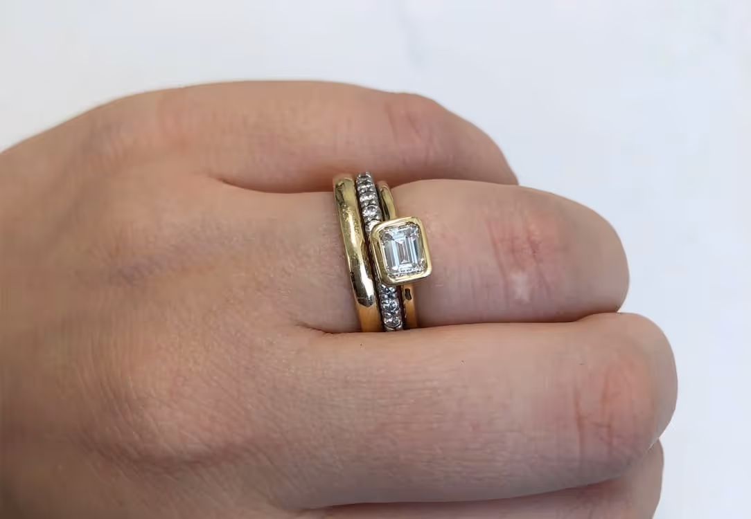 Emerald Cut Bezel Setting with Eternity Ring and Band