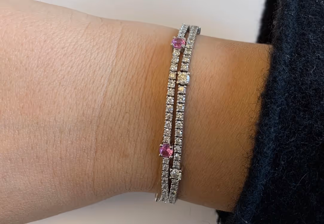 Diamond and Pink Sapphire Tennis Bracelet