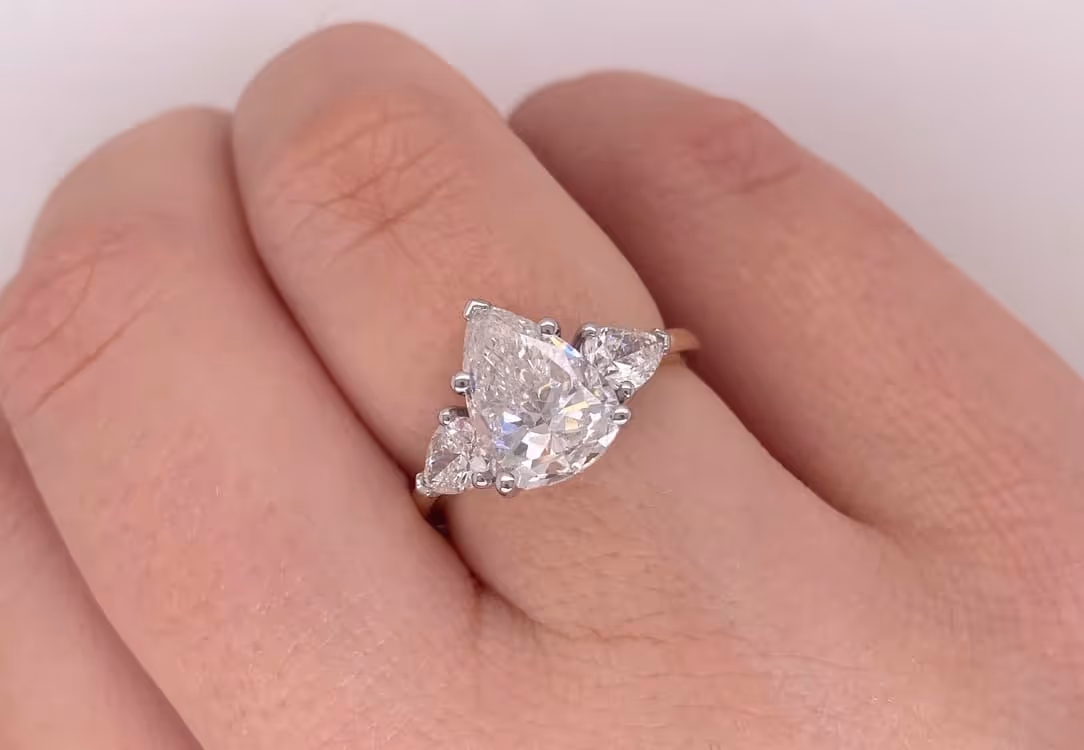 Pear Cut Three Stone Diamond Engagement Ring