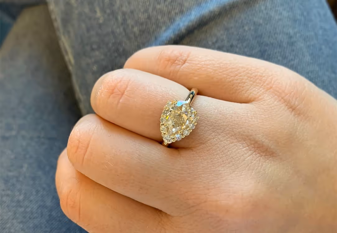 Pear Cut Halo Diamond Ring