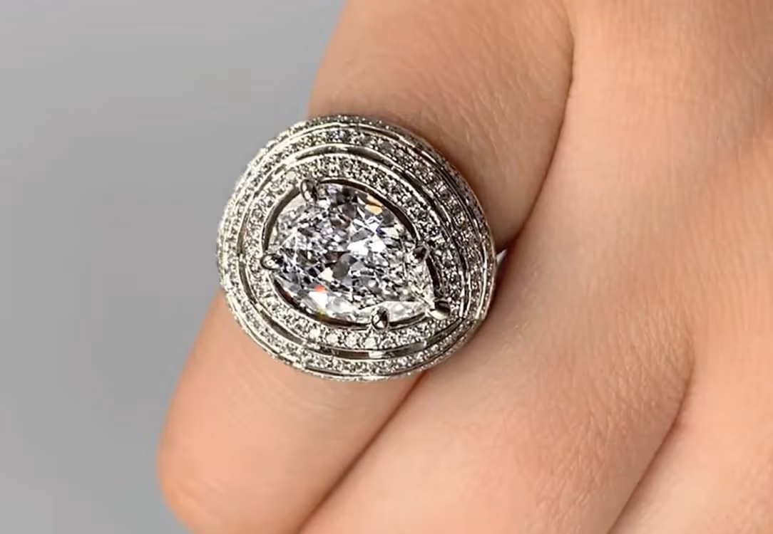 Vintage Style Pear Diamond Engagement Ring