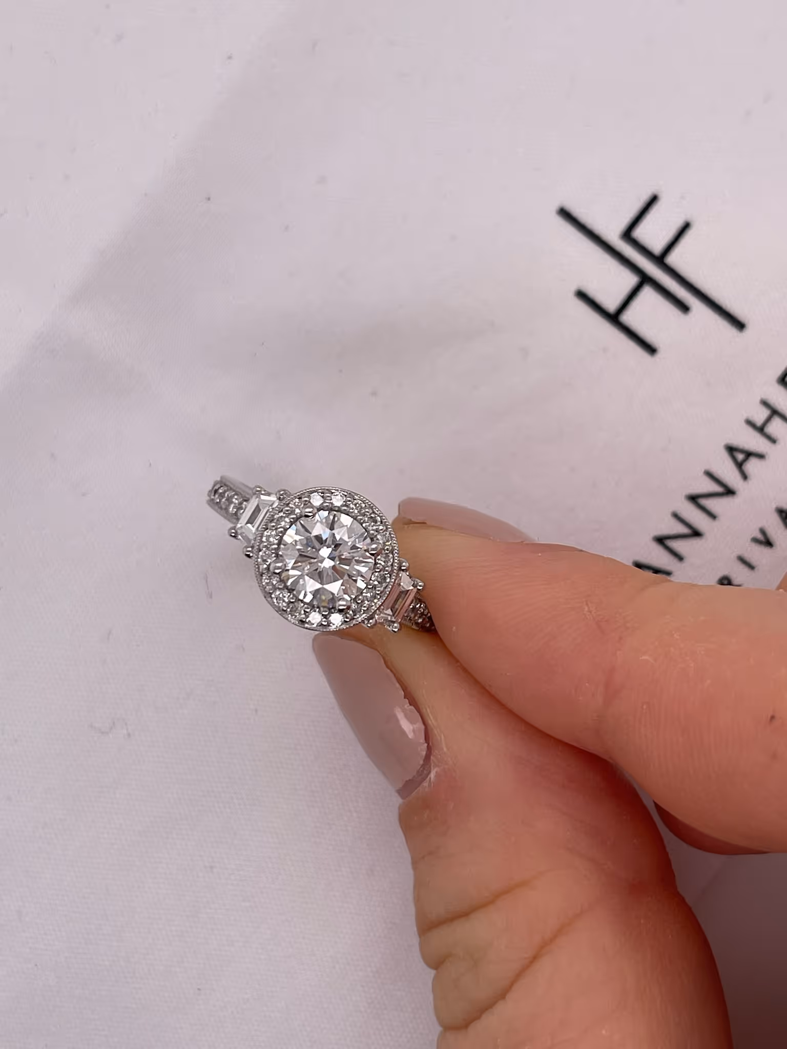 Round Halo Ring with Side Stones