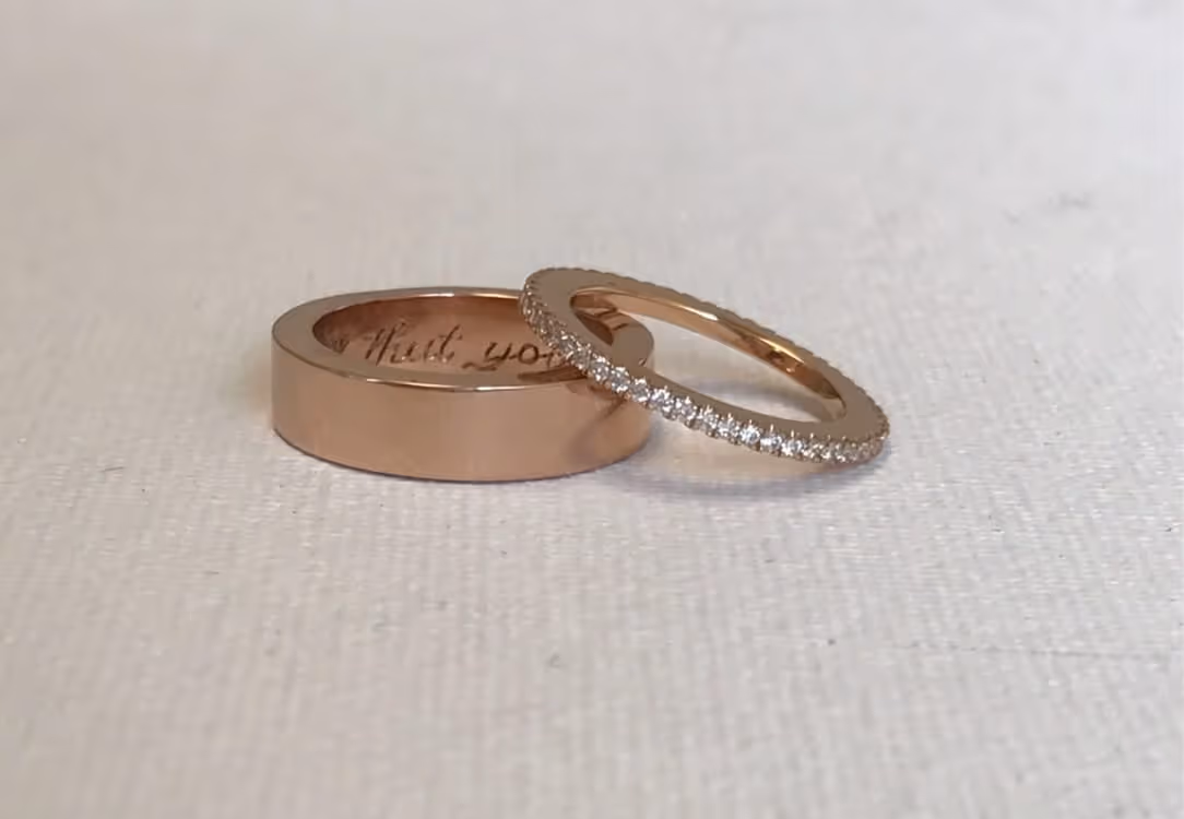 Solid Band and Delicate Diamond Wedding Rings