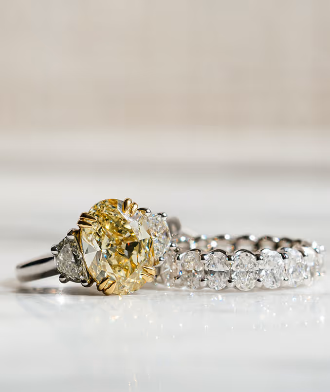 Yellow Diamond Engagement Ring and Eternity Wedding Band