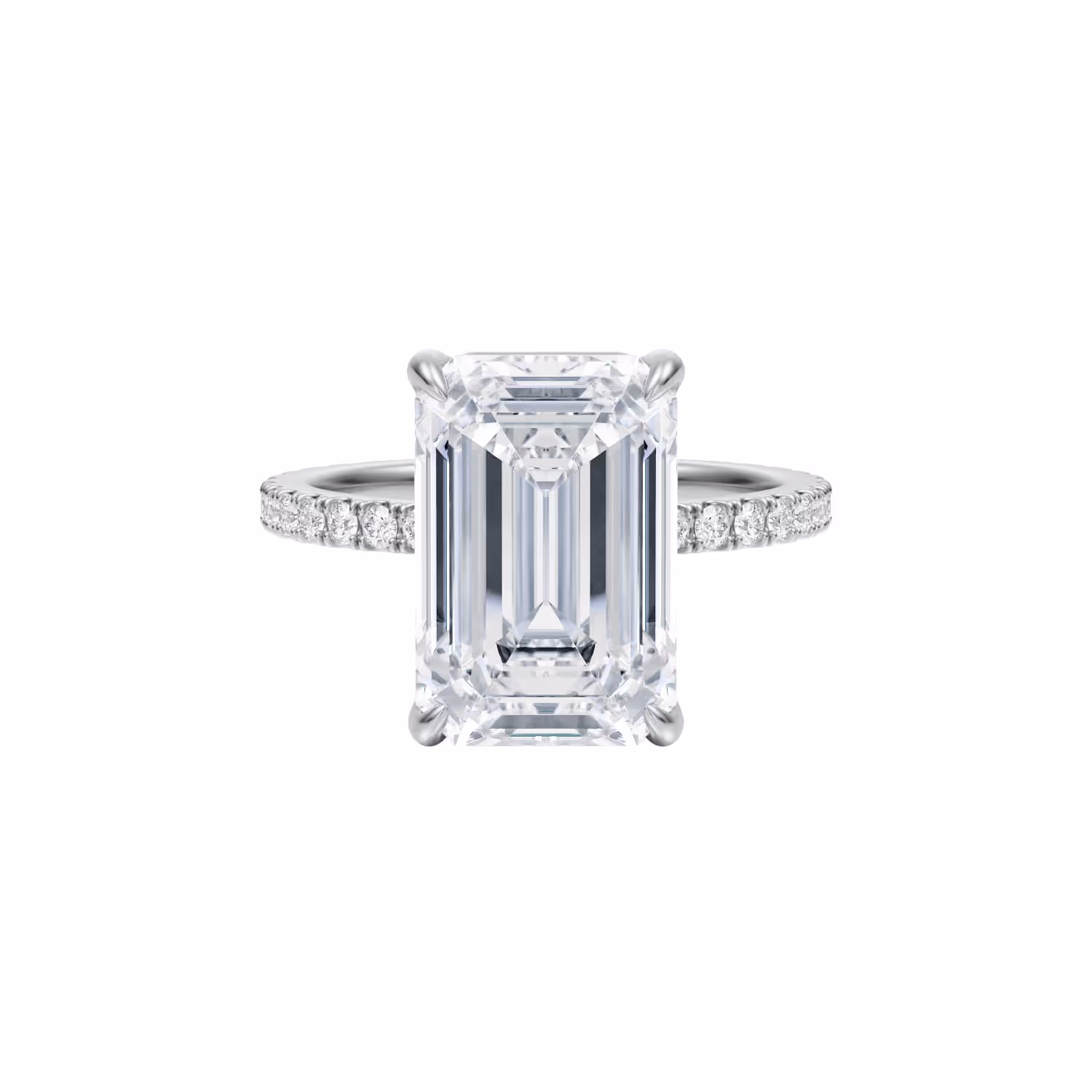 Emerald Cut Diamond with Delicate Pave Shank 