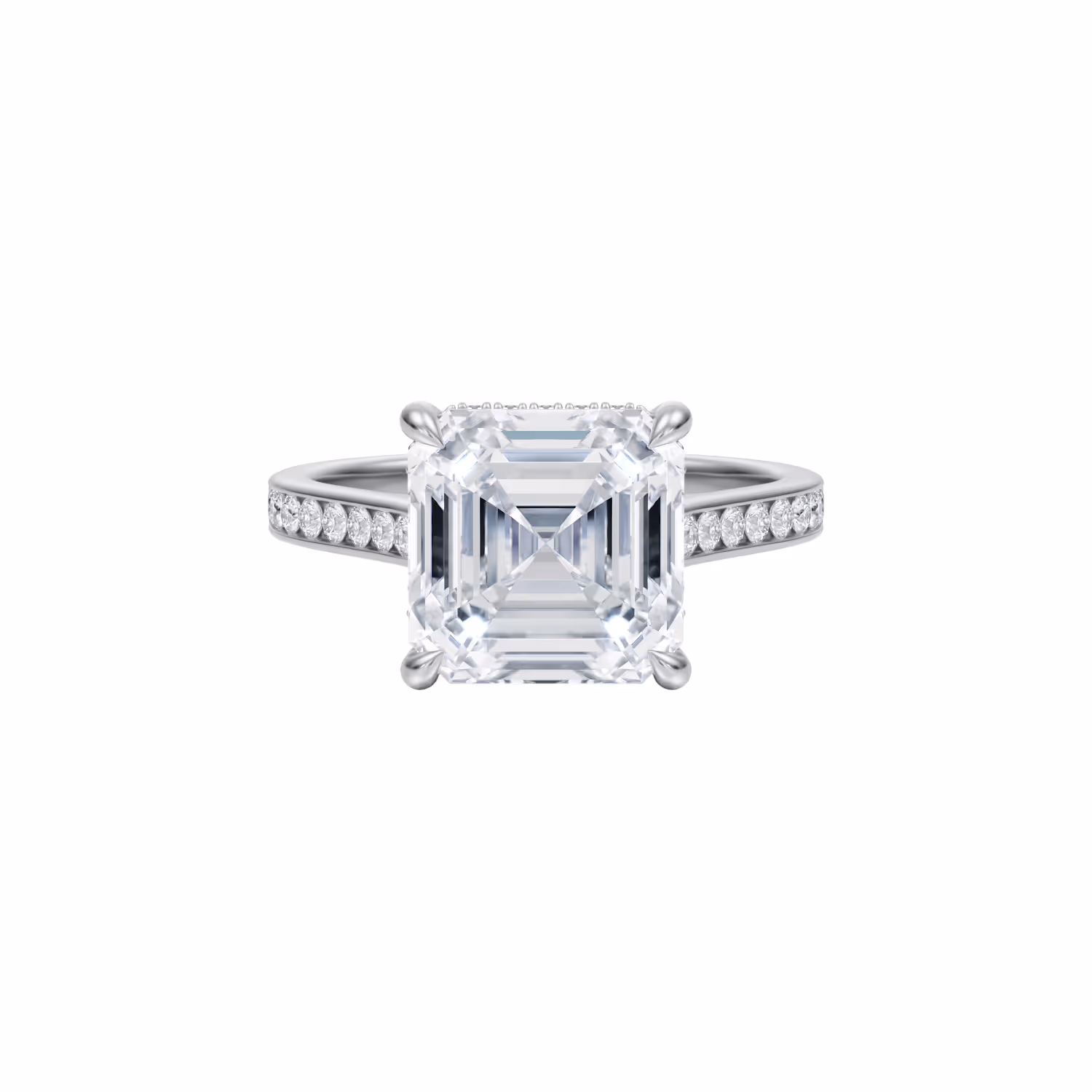 Asscher Cut Diamond with Pave Shank and Hidden Halo 