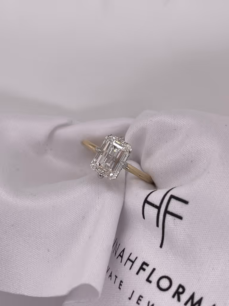 Emerald Cut Solitaire Engagement Ring with Compass Prongs