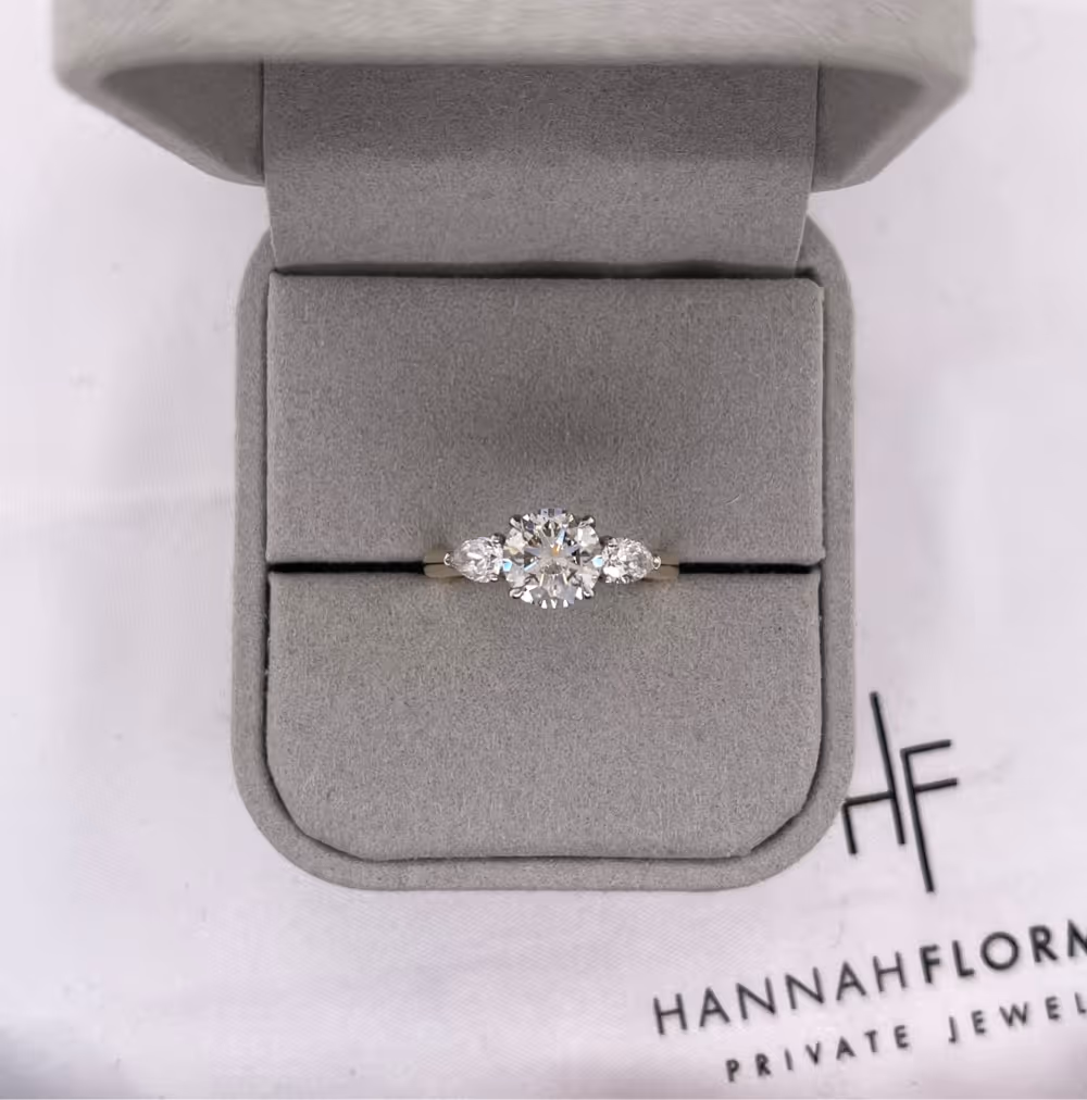 Round Diamond Engagement Ring with Pear Side Stones