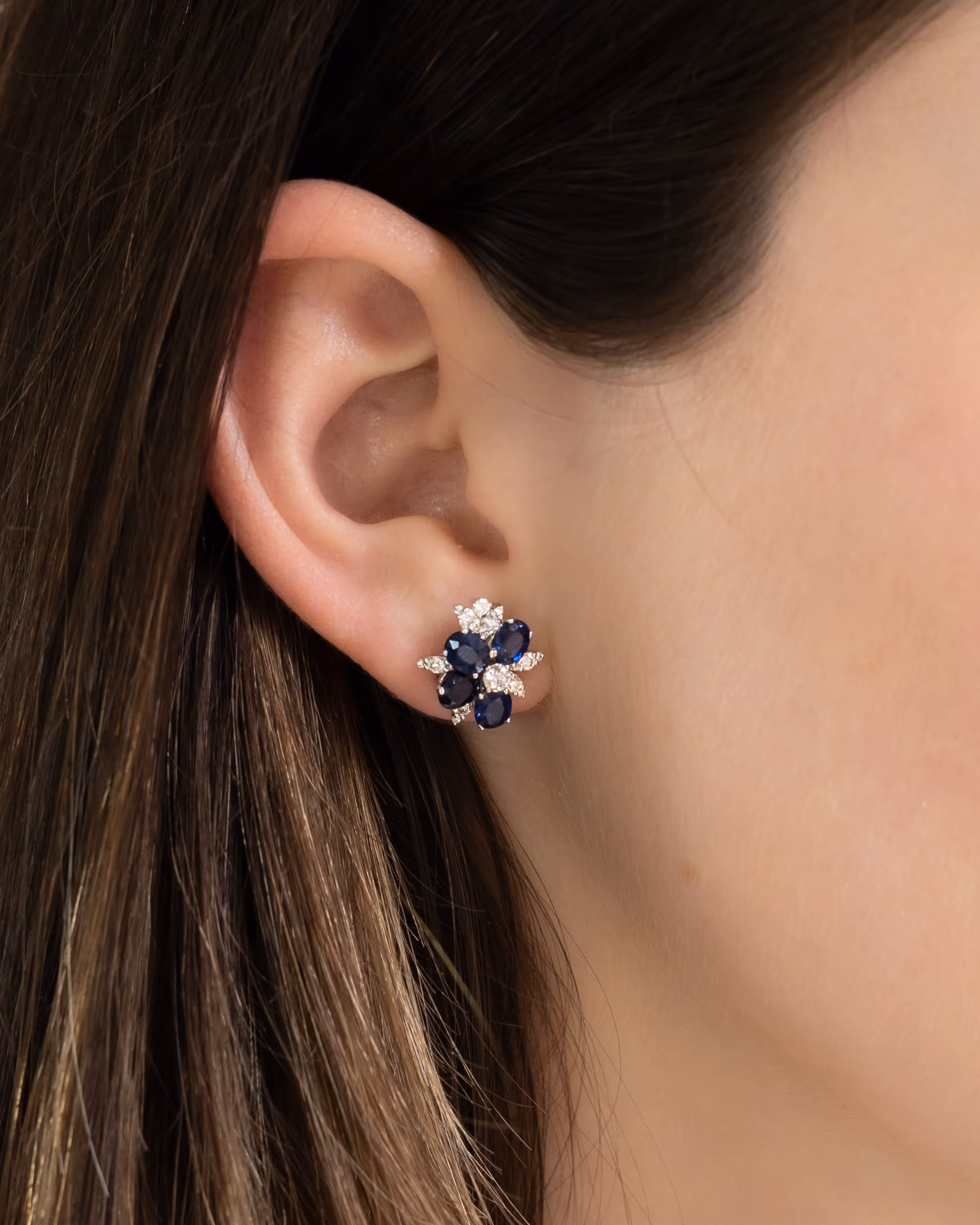 Custom Diamond and Sapphire Stud Earrings