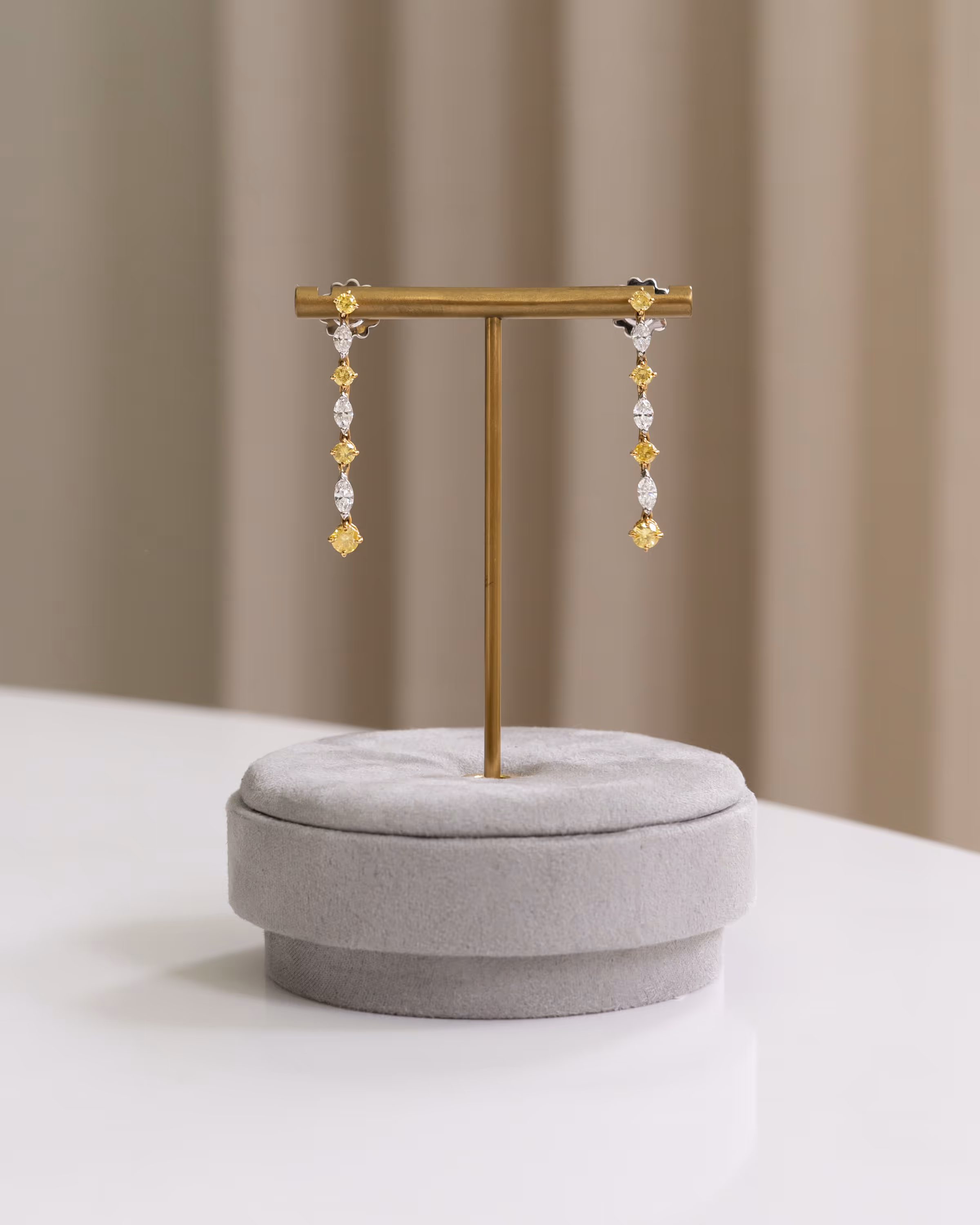 Drop Earrings with Yellow Round Diamonds