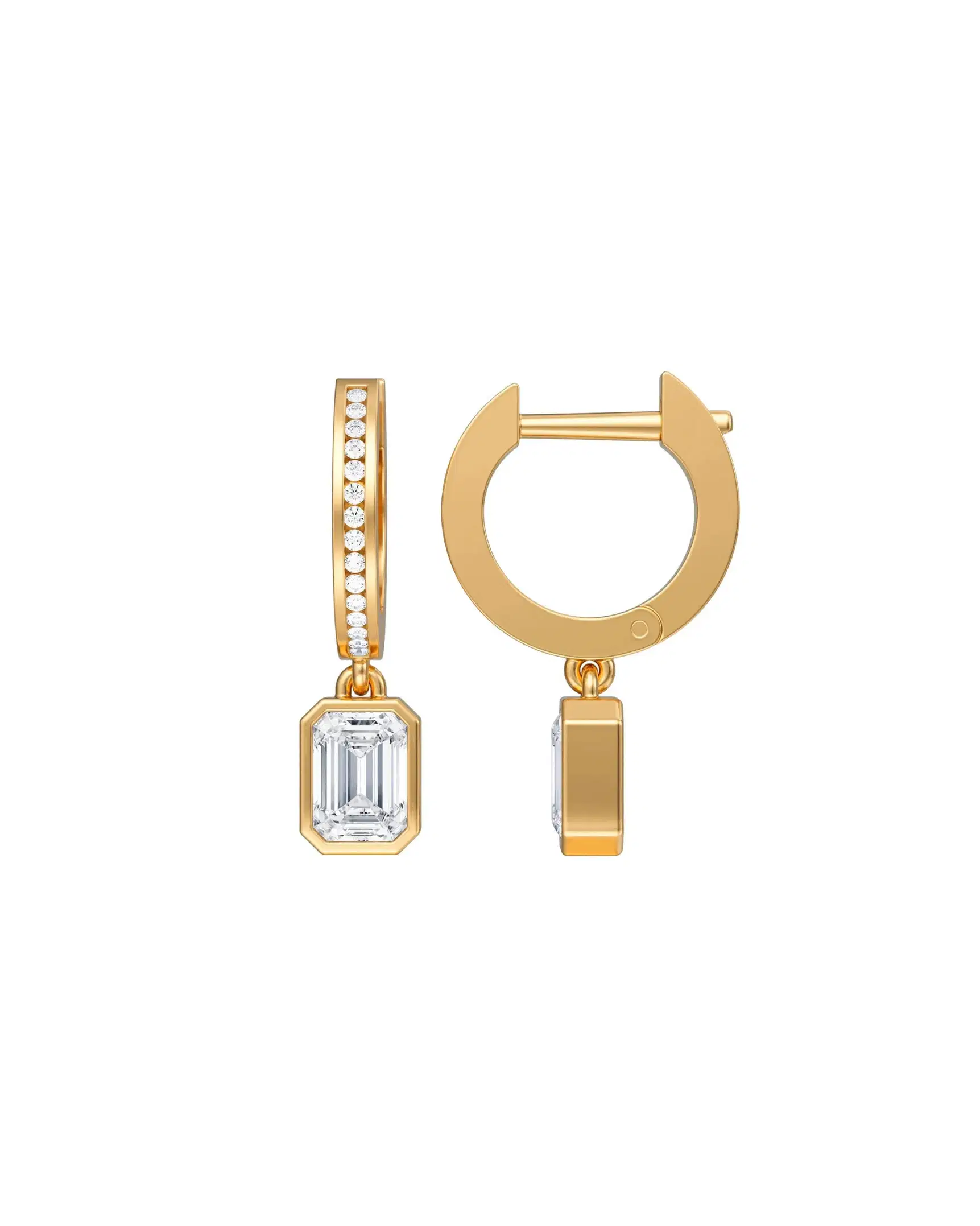 Emerald and Round Drop Down Earrings