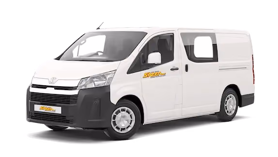Functional image of a Toyota Hiace van, portrayed to highlight its spaciousness.