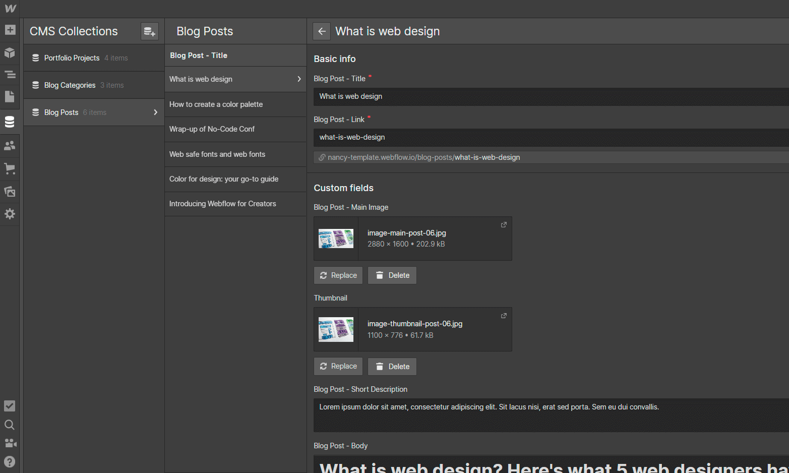 CMS Instructions - Nancy Webflow Template