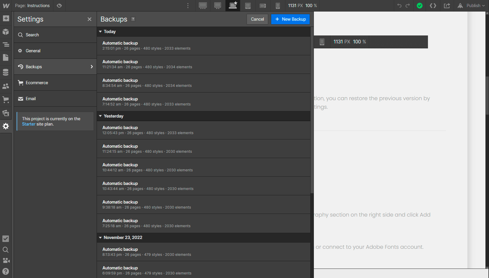 Backup Instructions - Nancy Webflow Template
