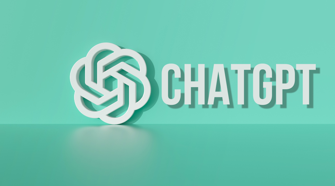 ChatGPT's floral logo in front of a mint green background