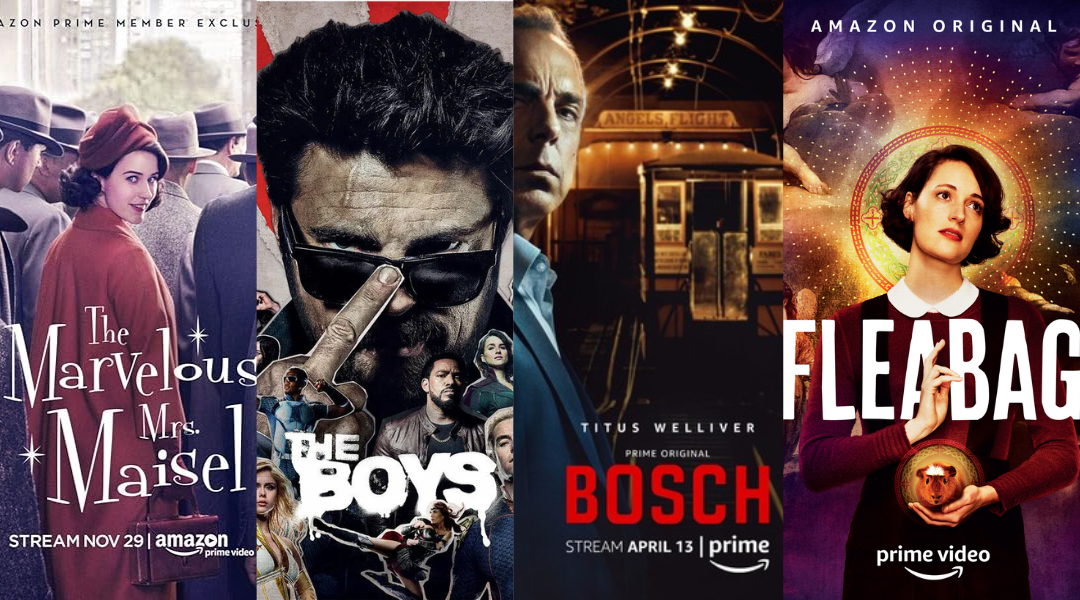 Marvelous Mrs. Masiel, The Boys, Bosch, and Fleabag TV posters lined up next to each other