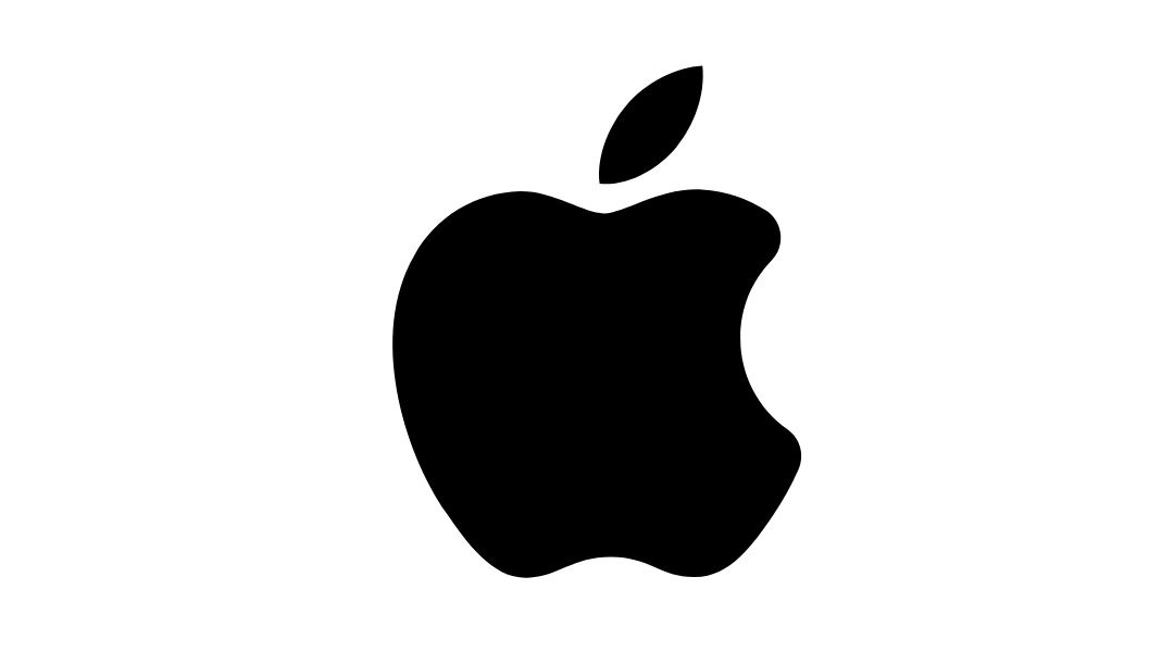 A black Apple apple logo in front of a white background