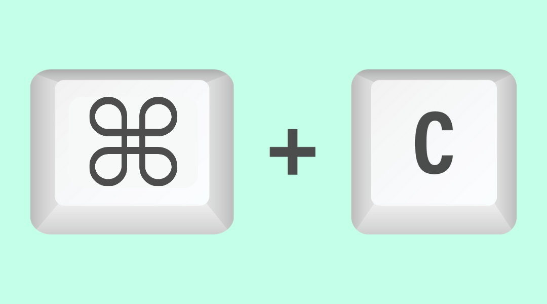 The command key from a Mac plus the C key with a light blue background