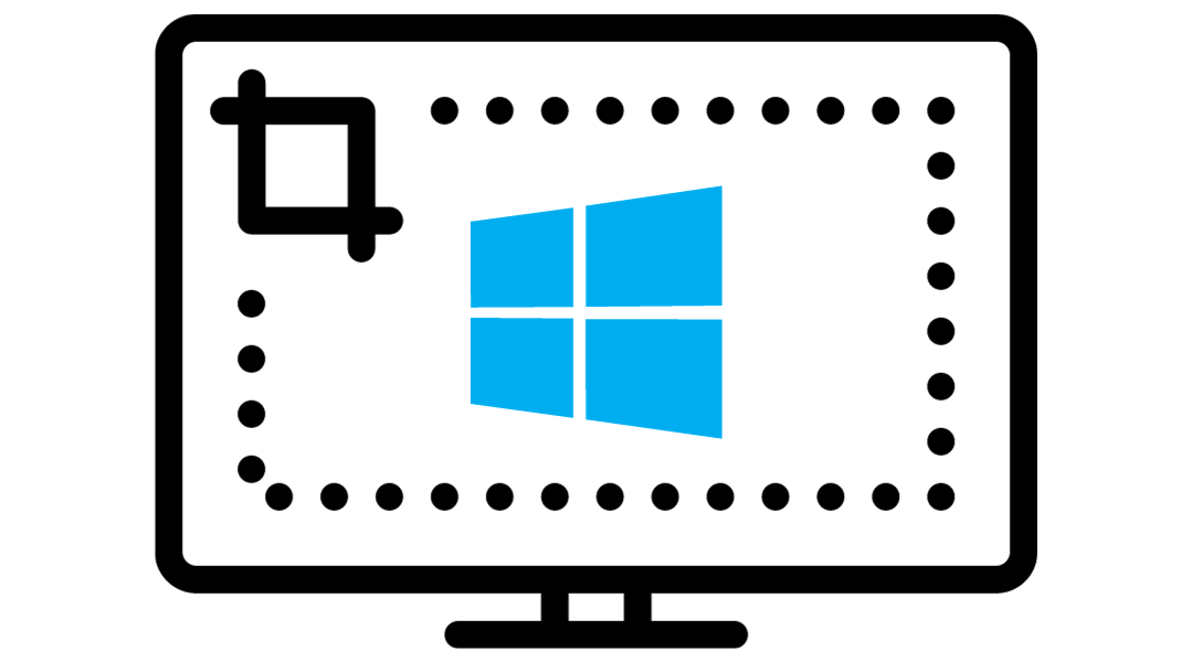 A PC monitor with a crop symbol and the Windows logo in the middle of it to indicate screen recording