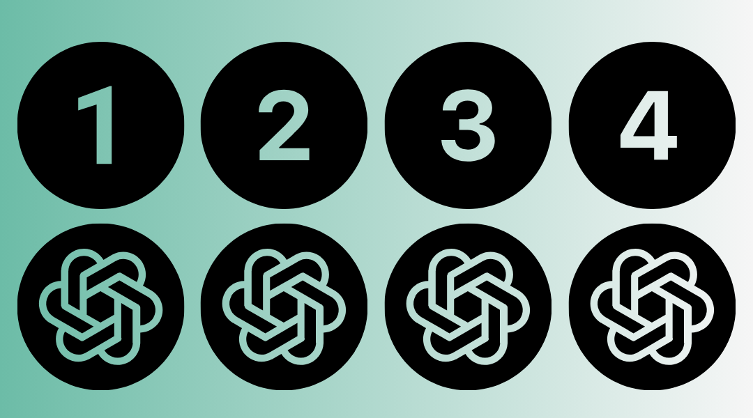Numbers one through four in circles on top of four ChatGPT logos