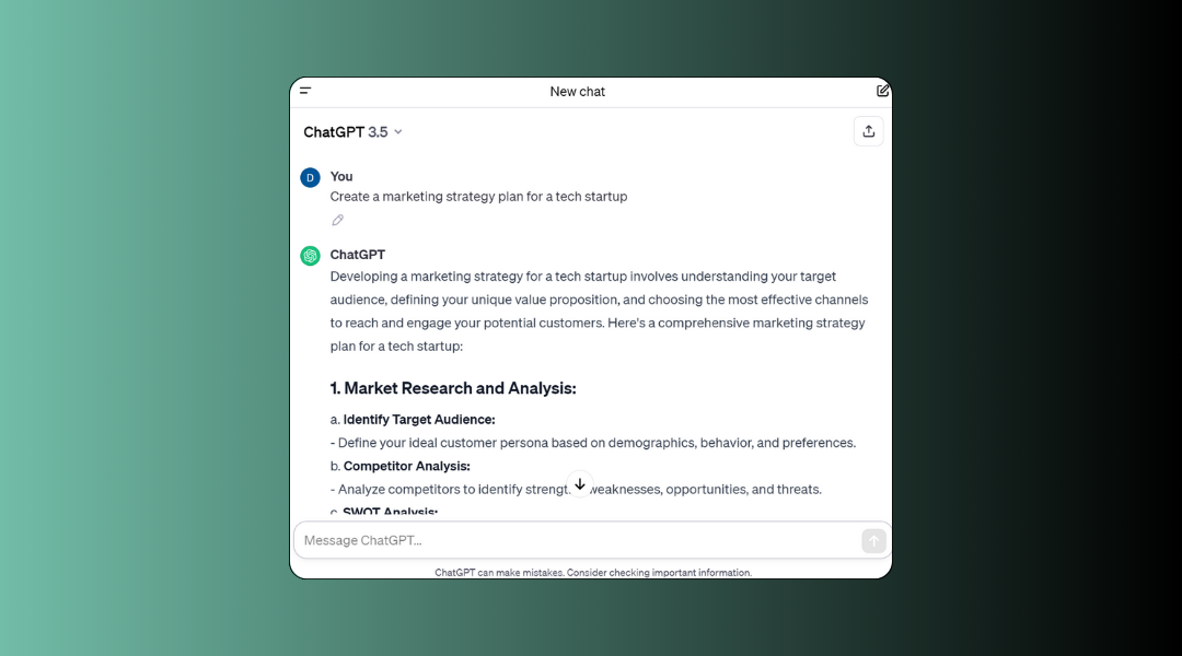 The UI of ChatGPT showing the response to a prompt was received