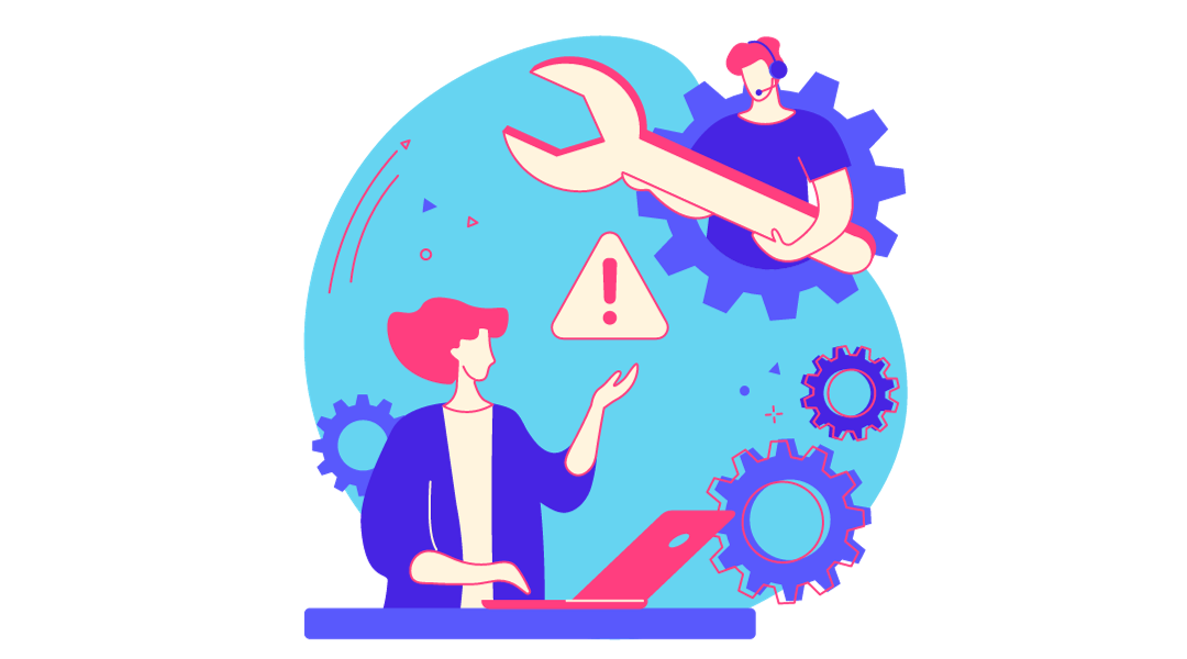 A woman presenting her issue and a tech trying to troubleshoot it