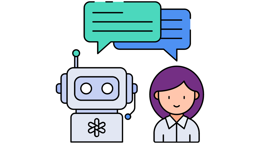 A woman and robot next to each other speaking